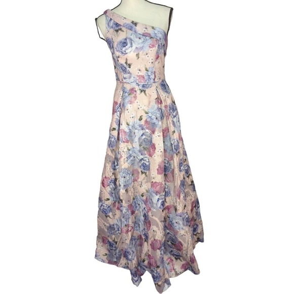 Aidan Mattox‎ Floral Print Crepe One-Shoulder Ball Gown Dress - Picture 3 of 14